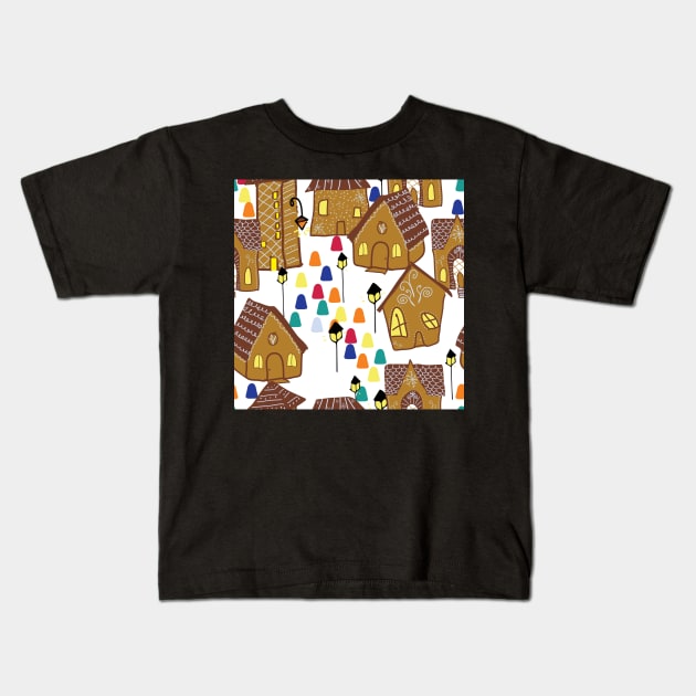 Gingerbread house village Kids T-Shirt by MegMarchiando